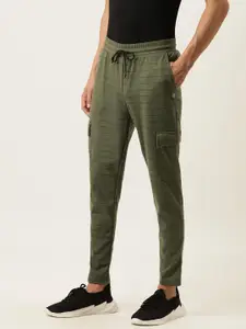 Campus Sutra Men Olive Green Striped Straight-Fit Track Pants