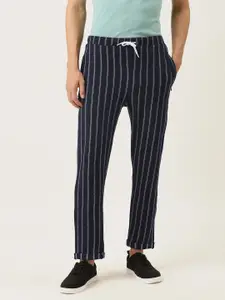 Campus Sutra Men Navy blue & White Striped Straight Fit Track Pants