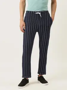Campus Sutra Men Navy blue & White Striped Straight Fit Track Pants