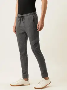 Campus Sutra Men Grey Melange Self Design Straight-Fit Track Pants