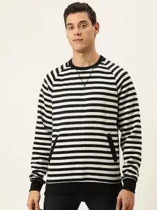 Campus Sutra Men Black & White Striped Pullover Sweater