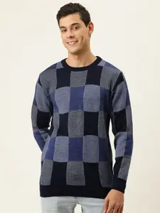 Campus Sutra Men Blue Checked Pullover Sweater