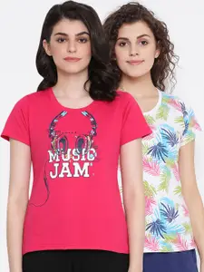 Clovia Women Pack Of 2 Printed Cotton Lounge T-Shirts