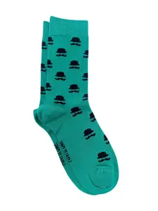 Mint & Oak Men Sea-Green & Black Patterned Anti-Bacterial Calf-Length Socks