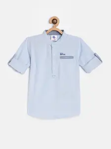 TONYBOY Boys Blue Solid Pure Cotton Premium Fit Casual Shirt