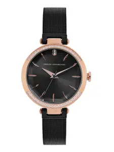 French Connection Women Black Dial & Black Stainless Steel Bracelet Style Straps Analogue Watch