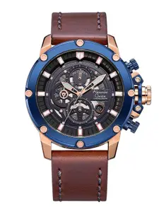 Alexandre Christie Men Blue Skeleton Dial & Brown Leather Straps Analogue Watch