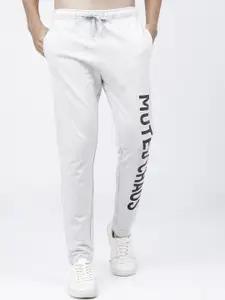 HIGHLANDER Men Off White & Black Typography Printed Slim-Fit Casual Track Pants