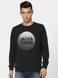 Jack & Jones Men Black Logo Printed Sweatshirt
