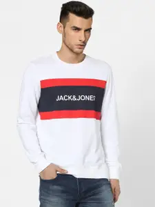 Jack & Jones Men White Colourblocked Sweatshirt With Printed Detailing