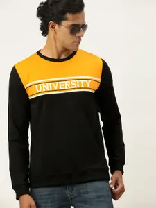 PETER ENGLAND UNIVERSITY Men Black & Yellow Colourblocked Sweatshirt