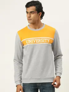 PETER ENGLAND UNIVERSITY Men Grey Melange Super Slim Fit Colourblocked Sweatshirt