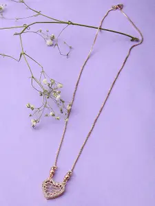 AMI Rose Gold Plated Brass Cubic Zirconia Contemporary Maze Heart Necklace