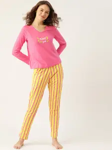 DressBerry Women Pink & Yellow Striped Night suit