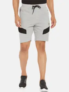 Ajile by Pantaloons Men Grey Melange Colourblocked Slim Fit Mid-Rise Pure Cotton Shorts