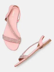 CHINI C Women Pink Embellished Open Toe Flats