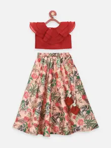 LilPicks Girls Maroon & Peach-Coloured Ready to Wear Lehenga & Blouse