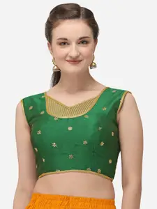 Amrutam Fab Women Green & Gold-Coloured Embroidered Phantom Silk Saree Blouse