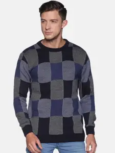 Campus Sutra Men Navy Blue & Grey Printed Pullover