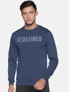 Campus Sutra Men Blue Typography Printed Pullover