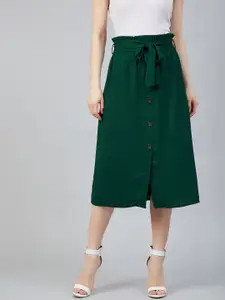 Marie Claire Women Green Solid A-Line Midi Skirt
