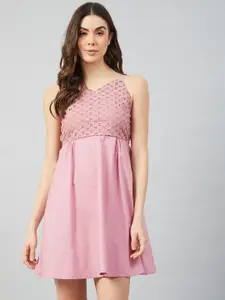 Athena Women Pink Schiffli A-Line Dress