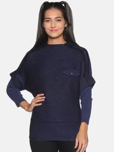 Campus Sutra Women Navy Blue & Black Self Checked Pullover