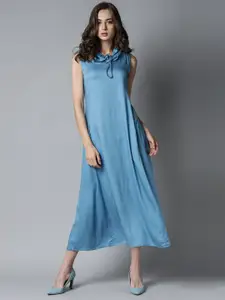 RAREISM Women Blue Tencel A-Line Midi Dress