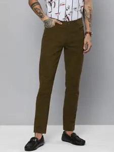 The Indian Garage Co Men Olive Brown Slim Fit Chinos Trousers