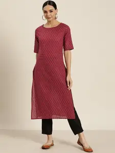 Sangria Women Maroon & Black Ethnic Motifs Printed Cotton Kurta