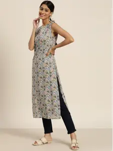 Sangria Women Blue & Green Pure Cotton Ethnic Motifs Printed Kurta