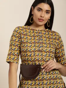 Sangria Women Mustard Yellow & Brown Printed Kurta