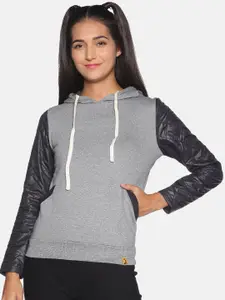 Campus Sutra Women Grey & Black Quilted Sweatshirt
