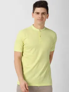 Peter England Men Yellow Printed Mandarin Collar T-shirt