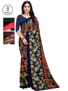 KALINI Pack Of 3 Printed Poly Georgette Sarees
