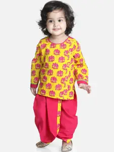 BownBee Boys Yellow & Pink Cotton Ethnic Printed Kurta With Dhoti Pants