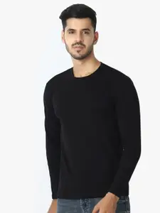 LE BOURGEOIS Men Black Solid Round Neck Regular Fit T-shirt