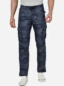 beevee Men Blue & Grey Camouflage Printed Cotton Cargo Track Pants