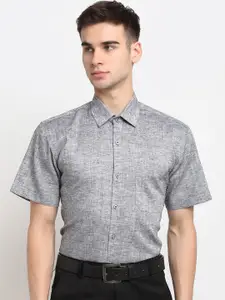JAINISH Men Grey Solid Cotton Half Sleeve Classic Formal Shirt
