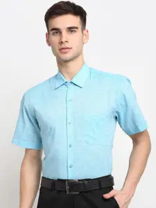 JAINISH Men Turquoise Blue Cotton Short Sleeves Formal Shirt