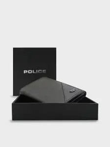 Police Men Black Solid Leather Three Fold Wallet