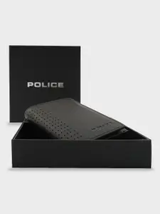 Police Men Black Solid Leather Three Fold Wallet