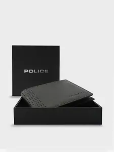 Police Men Black Solid Leather Two Fold Wallet