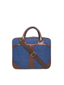 THE CLOWNFISH Unisex Blue & Brown Striped Leather Laptop Bag