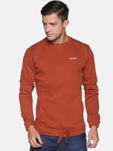 Campus Sutra Men Rust Cotton Solid Pullover Sweatshirt With Tie-Up Hem