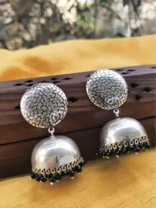 FIROZA Silver-Toned Black Beaded Dome Shaped Jhumka Earrings