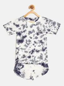luyk Girls Navy Blue & White Tie & Dyed Pure Cotton T-shirt with Shorts