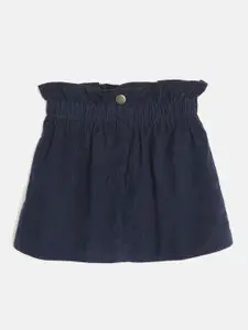 luyk Kids Girls Navy Blue Pure Cotton Solid Corduroy A-Line Skirt