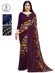 KALINI Pack Of 3 Multicoloured Poly Georgette Printed Saree