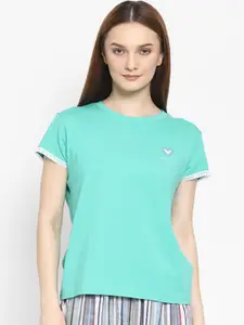 COASTLAND Women Sea Green Solid Cotton Lounge T-Shirt